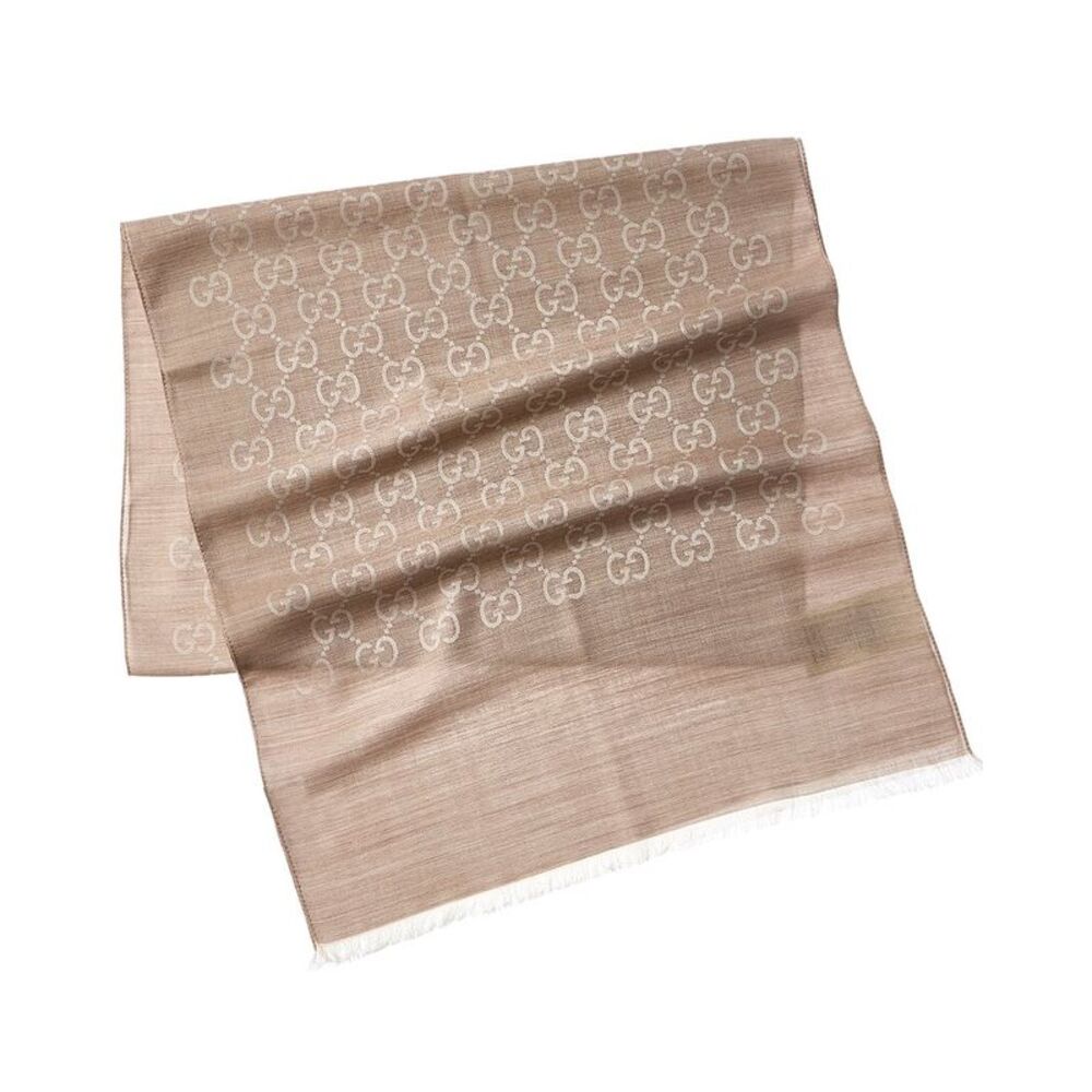 Gucci Logo Small Jacquard Wool & Silk-Blend Scarf, Beige - Picture 2 of 3